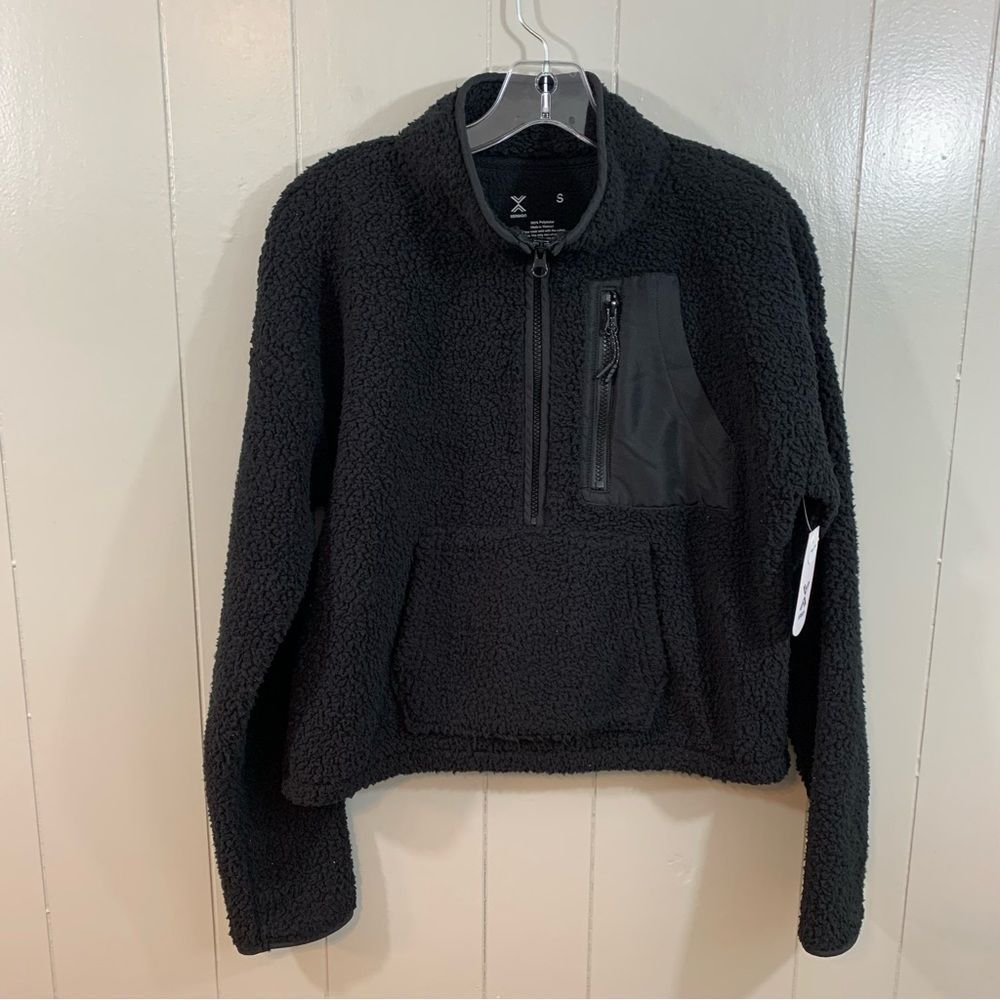 Xersion Black Faux Fleece 1/2 Zip Long Sleeve Pocket Warm Sweatshirt S NEW $54